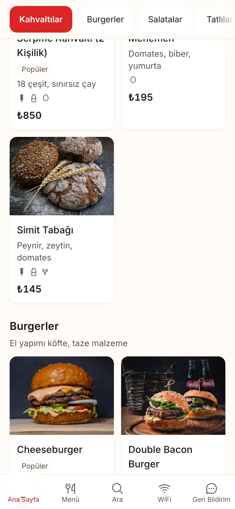 Müşterinin gördüğü ürün kartları: fotoğraf, fiyat ve Popüler etiketi